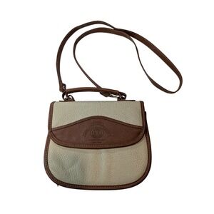 KL Collection Crossbody Bag Womens Small Cream‎ Brown Faux Leather Organizer